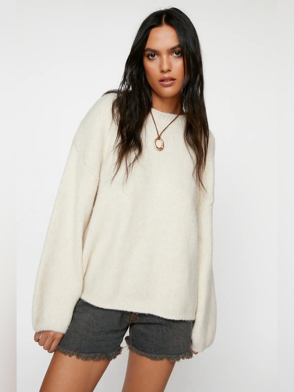 NWT Nasty Gal Oversized Crew Neck Sweater Ecru ~ Medium